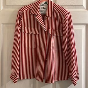 Jones New York 2P button up shirt. Reds and cream stripes.